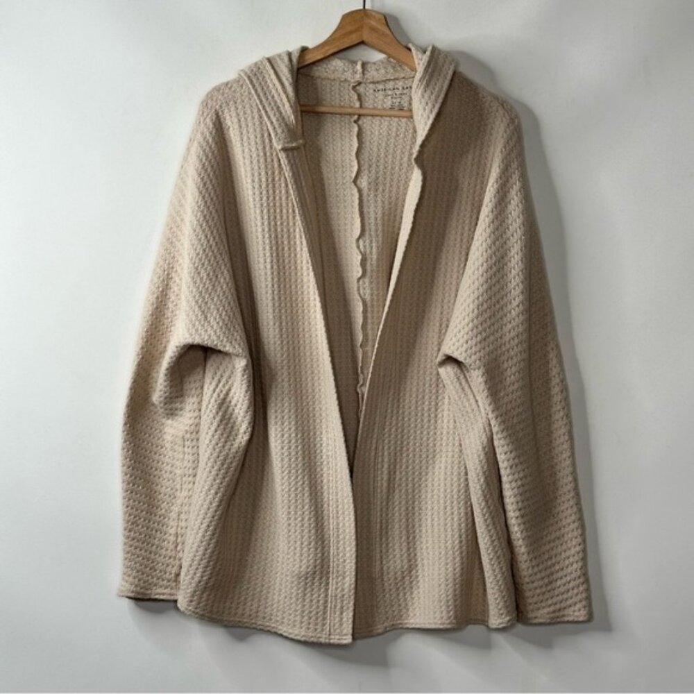 American Eagle Waffle Open Cardigan Soft Sexy Plush Beige Hooded Knit